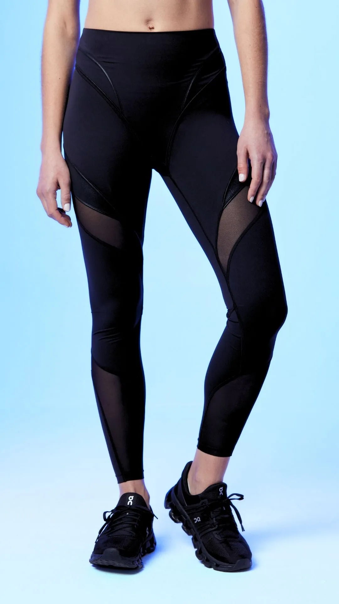 7/8 Leggings Negro Mesh &amp; Liquid Gloss